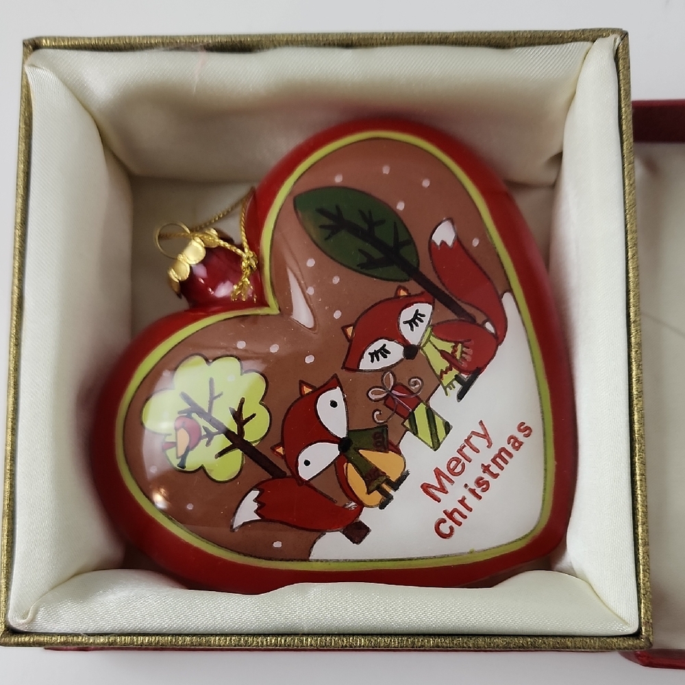 Pier 1 Li Bien Heart Christmas Ornament Fox Design 2014